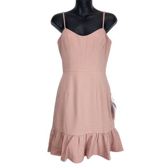 Dress The Population Mira Mini Dress S Ruffle Hem Blush Pink Bodycon NWT - Picture 2 of 12